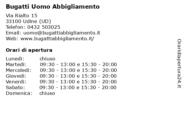 Orari di apertura Bugatti Uomo Abbigliamento Via Rialto